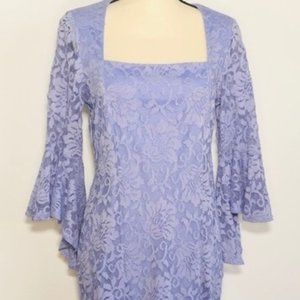 MARINA Designer Bell Sleeve Square Neck Cocktail Dress